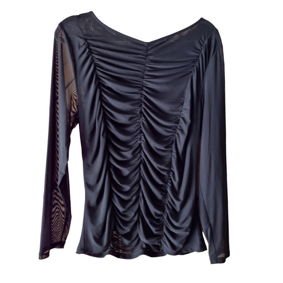 Torrid black scalloped tunic top size 2 sheer sleeves Gathered Draped Perfect - Picture 5 of 5